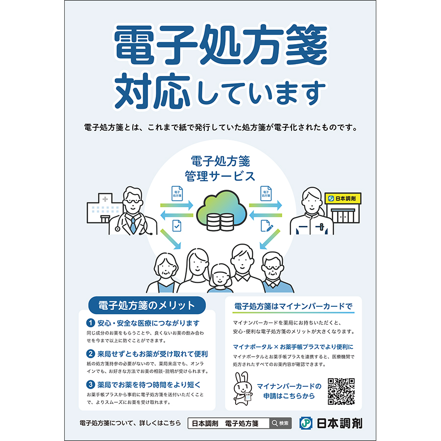 日本調剤の対応薬局で掲示している電子処方箋対応を示すポスター画像